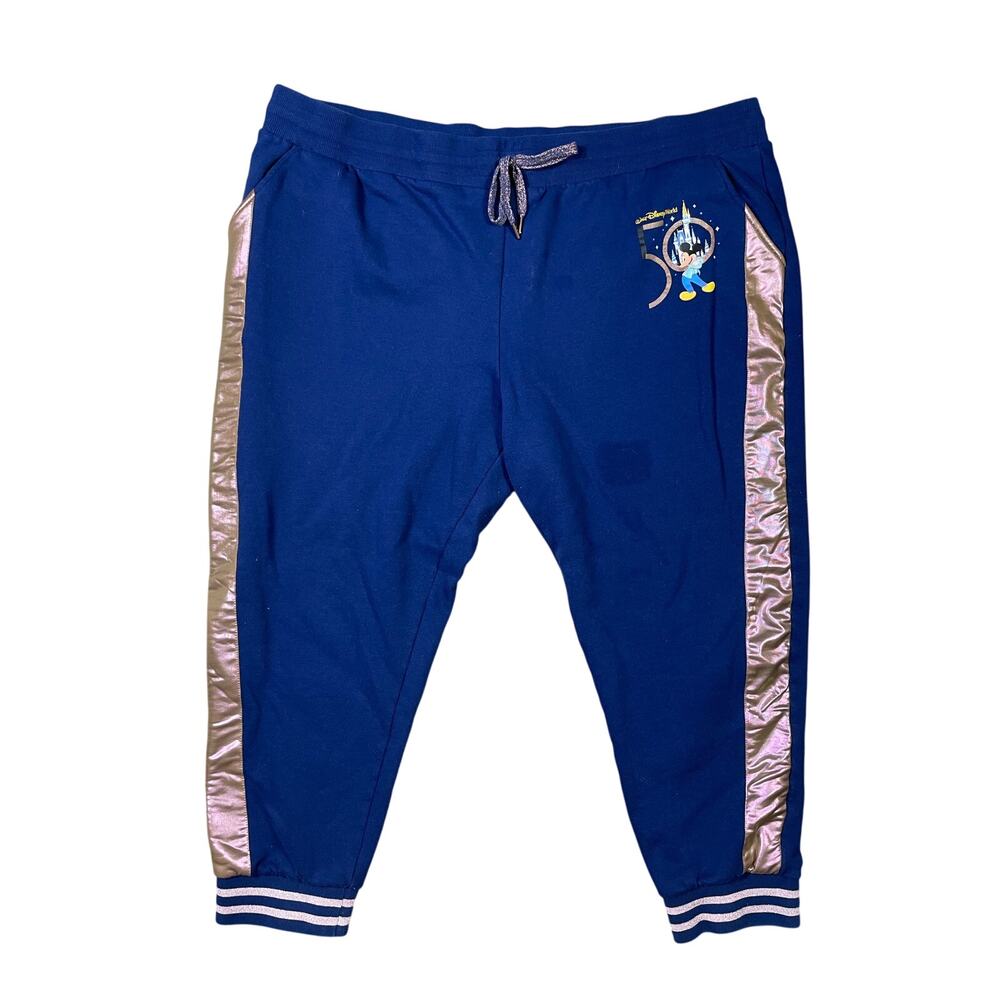 Disney Parks 50th Anniversary Mickey Mouse Jogger Sweatpants Blue Gold Foil‎ 2X